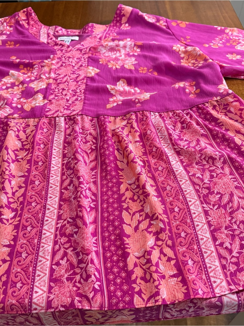 Isaac Mizrahi Live Boho Floral Babydoll Tunic Blouse Magenta Pink Plus Size 28W - Picture 5 of 9